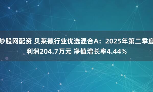炒股网配资 贝莱德行业优选混合A：2025年第二季度利润204.7万元 净值增长率4.44%